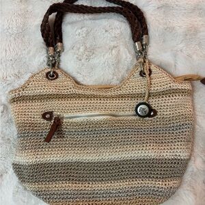 The Sak Indio Crochet Tan and Brown Shoulder Bag